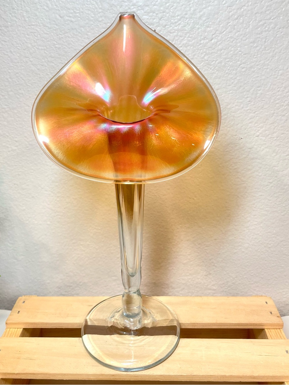 Jack-in-the-Pulpit Vibrant Oranges Carnival Glass Art | Signed Sculpture | EUC